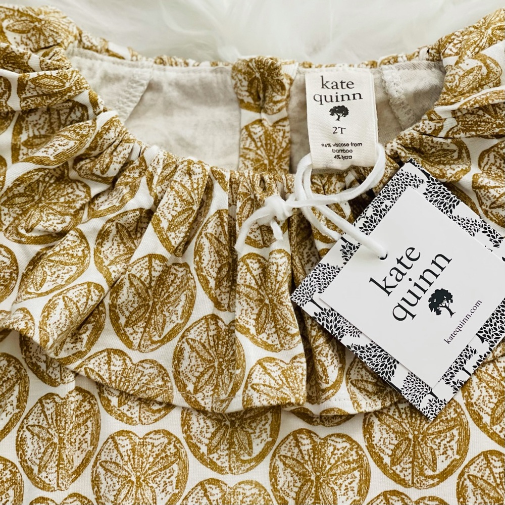 Kate Quinn Short Sleeve Ruffle Neck Dress - Sand Dollar, Size 2T - Picture 4 of 7